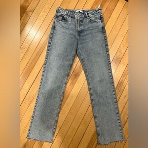 Zara Trendy High Rise Straight Leg Blue Denim Jeans